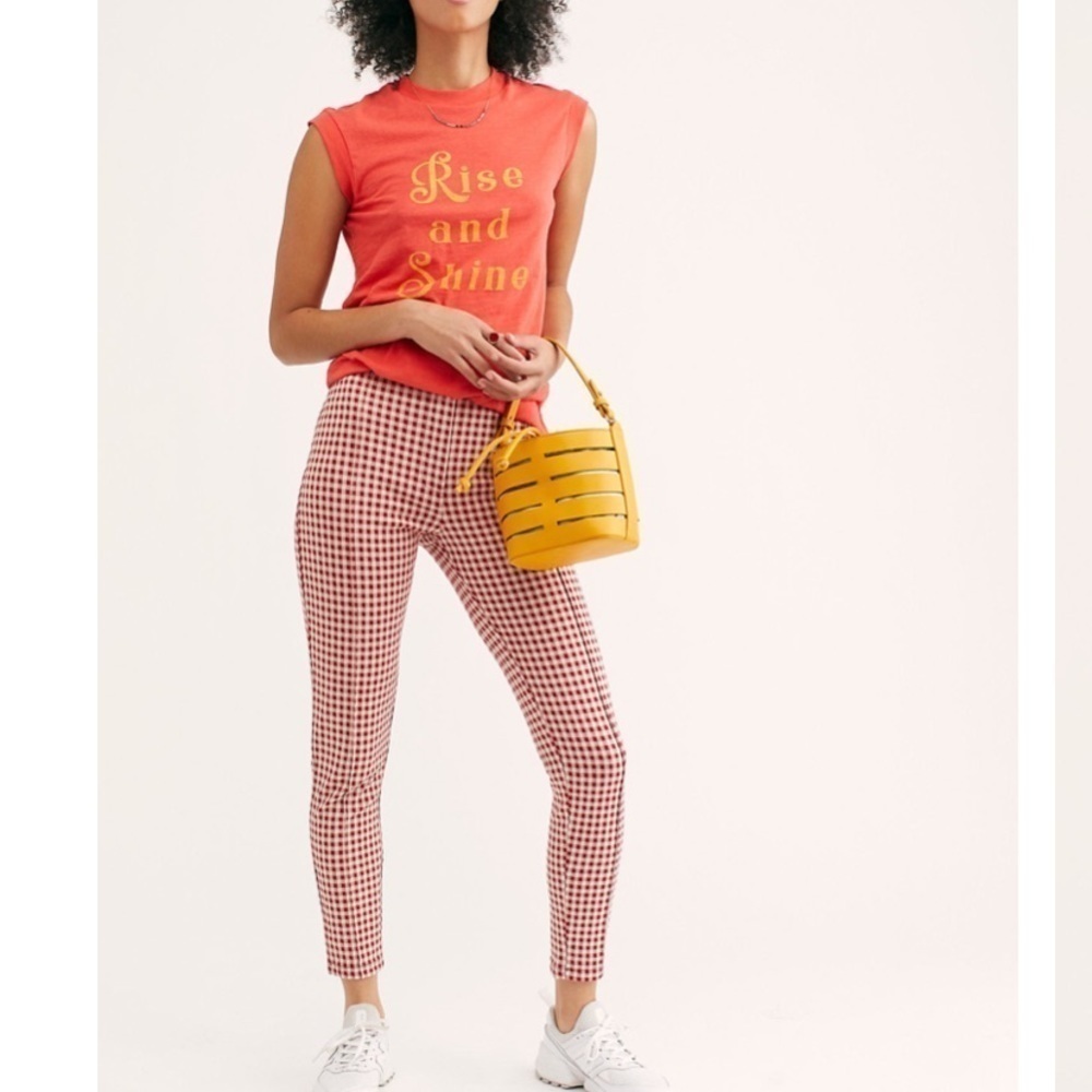 Free People Carnaby High Waisted Red and White Plaid Pants Size 0